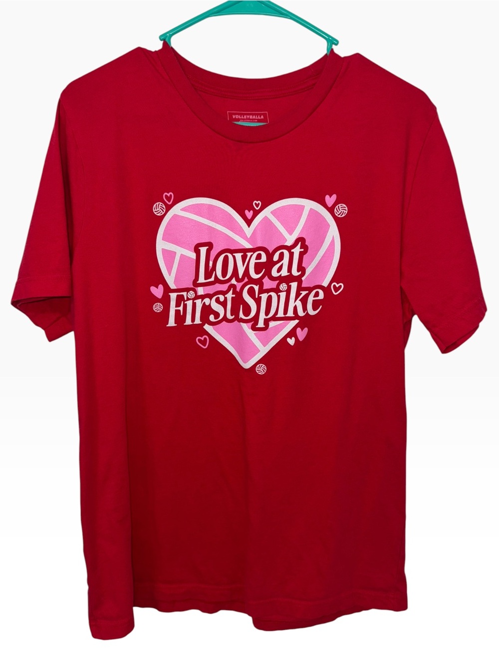 Volleyballa Women’s Large Red Love at First Spike Volleyball Graphic T-Shirt